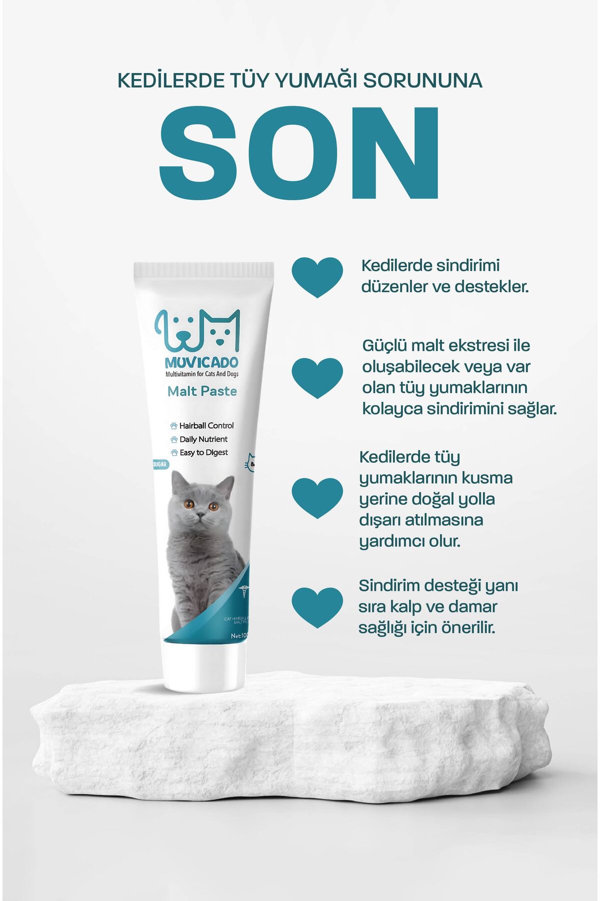 muvicado Kedi Tüy Yumağı Önleyici Malt Kedi Tüyü Döküm Dökülmesi Önleyici Engelleyici Kedi Maltı Macunu 100 - Görsel 2