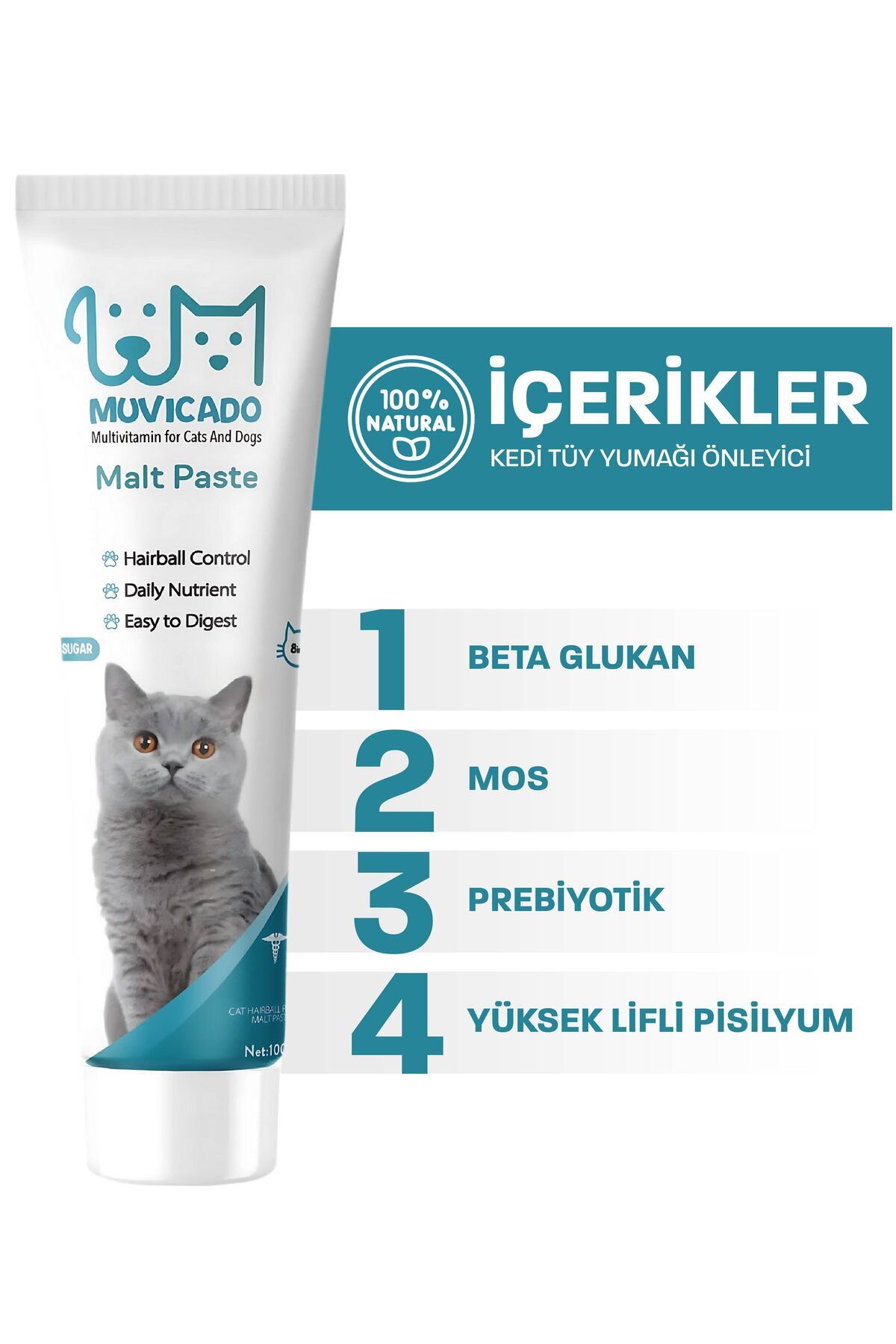 muvicado Kedi Tüy Yumağı Önleyici Malt Kedi Tüyü Döküm Dökülmesi Önleyici Engelleyici Kedi Maltı Macunu 100 - Görsel 3