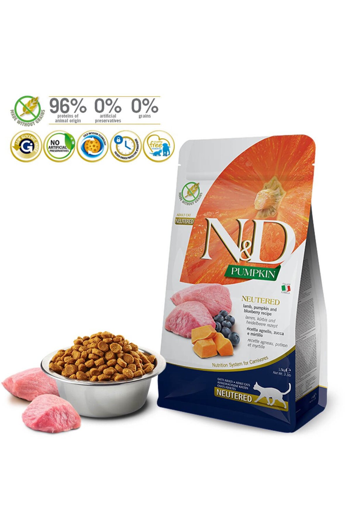 N&D Tahılsız Balkabaklı Kuzulu Kısırlaştırılmış Kedi Maması 5 KG - Görsel 2