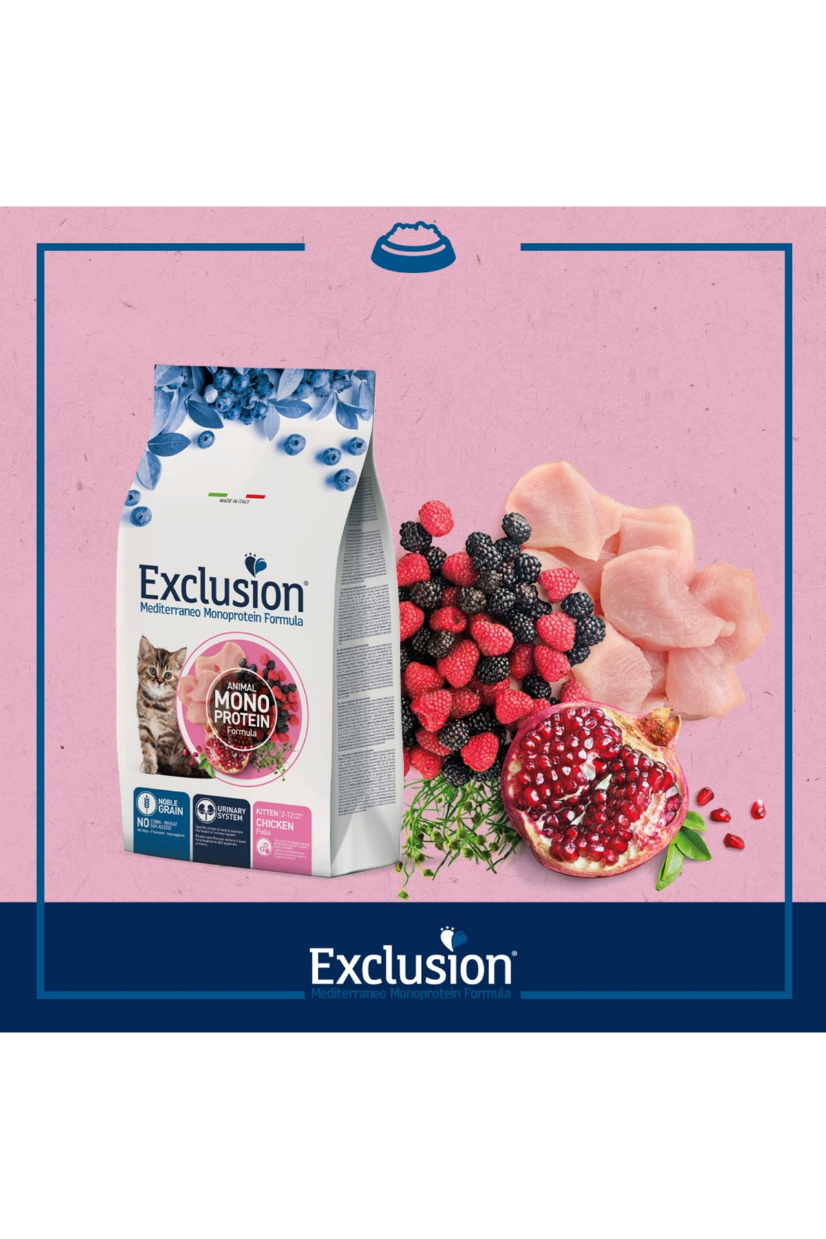 Exclusion Monoprotein Tavuklu Narlı Ve Yaban Mersinli Düşük Tahıllı Yavru Kedi Maması 12kg - Görsel 2