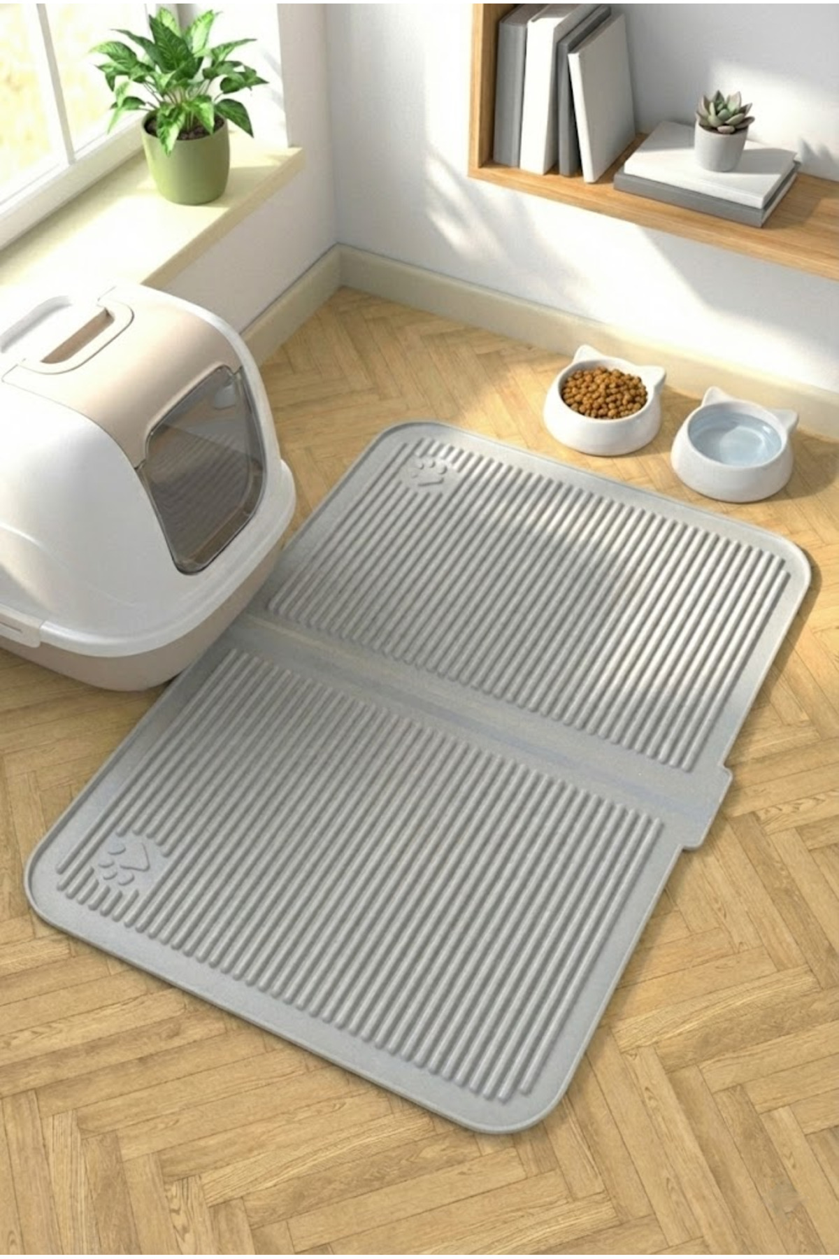 Decorx Silikon Kedi Kumu Paspası Havuzlu Yıkanabilir Kedi Tuvaleti Önü Matı Büyük Boy 40x60