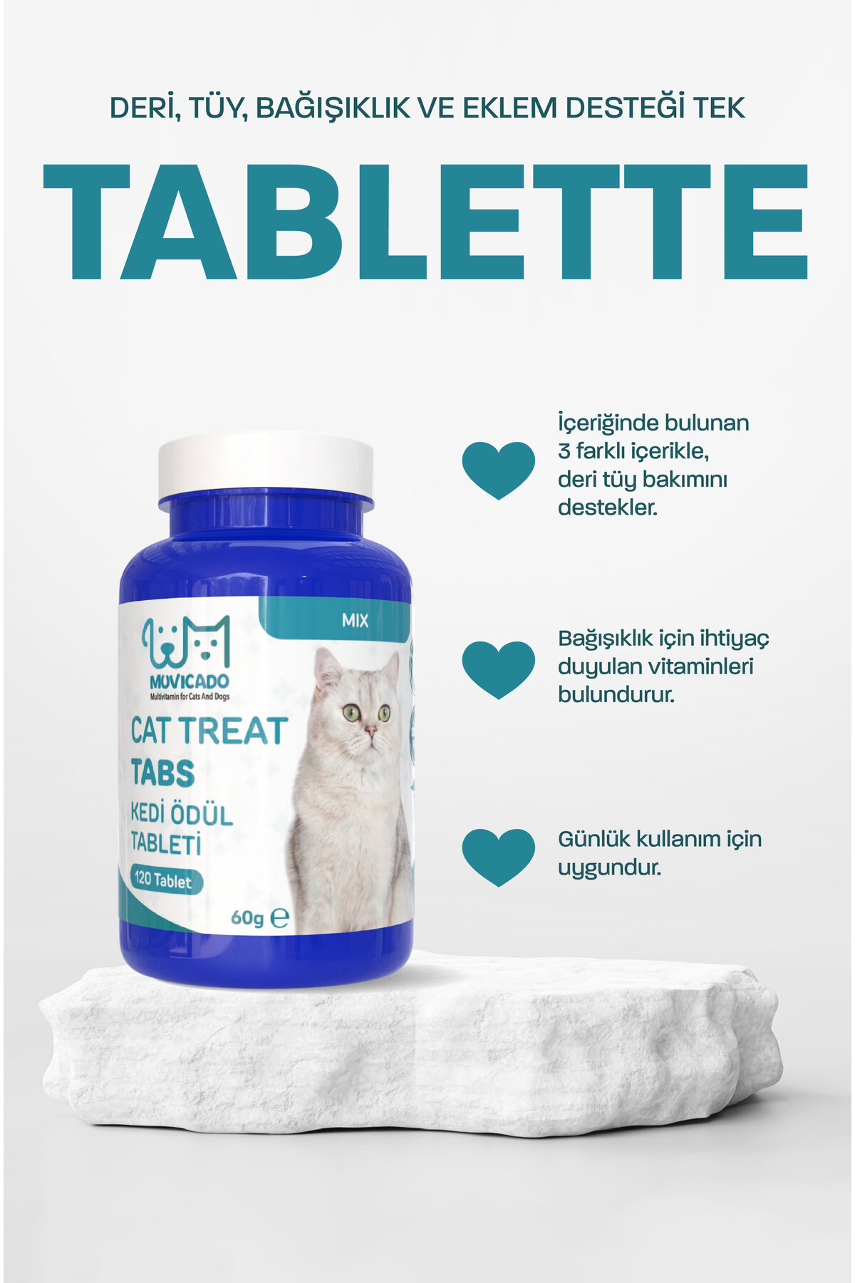 muvicado Kedi Ödül Tableti Mix Kedi Ödülü Deri Tüy Bağışıklık Multivitamin Tablet Kedi Biyotin Tüy Bakım Seti - Görsel 2