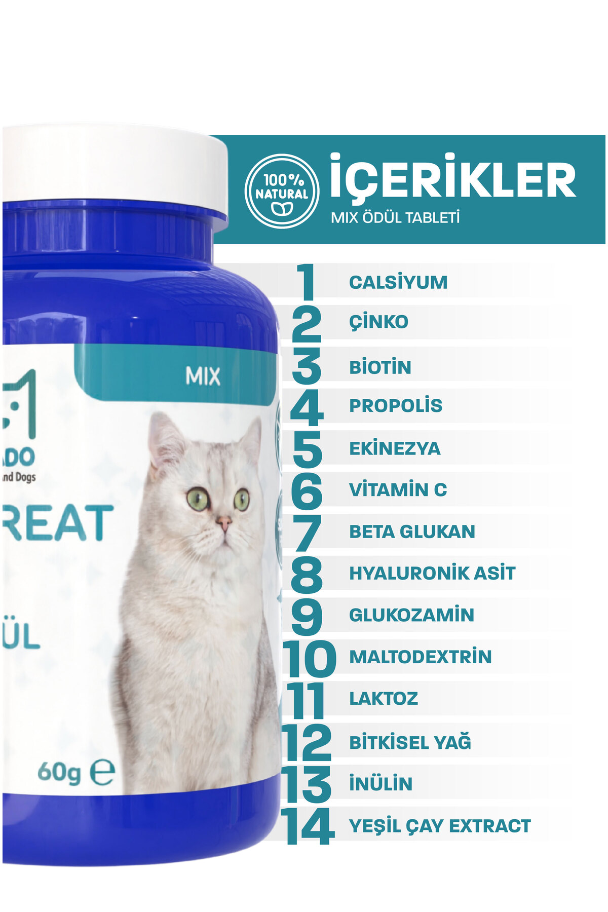 muvicado Kedi Ödül Tableti Mix Kedi Ödülü Deri Tüy Bağışıklık Multivitamin Tablet Kedi Biyotin Tüy Bakım Seti - Görsel 3