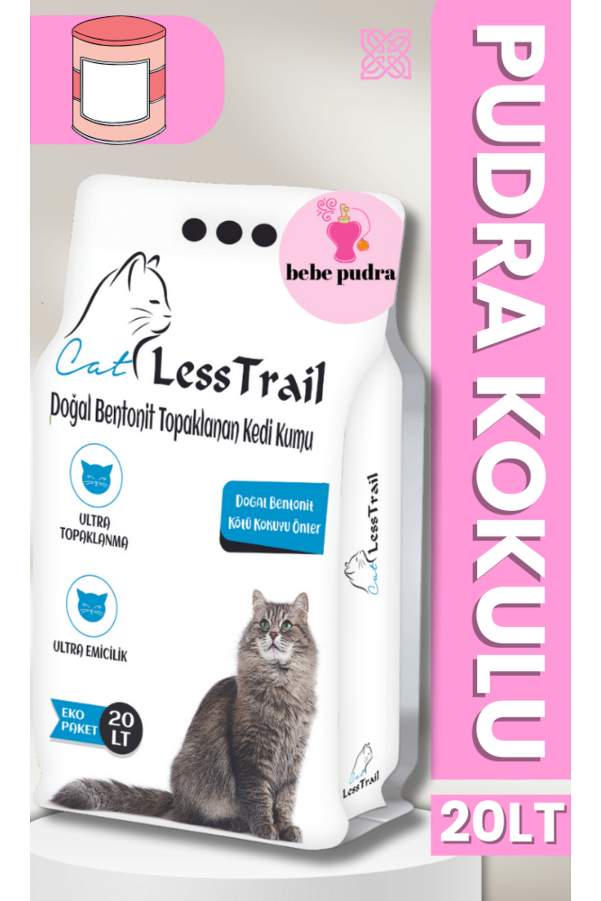 LESS Trail 20 Lt Ince Tane Pudra Kokulu Beyaz Bentonit Kedi Kumu