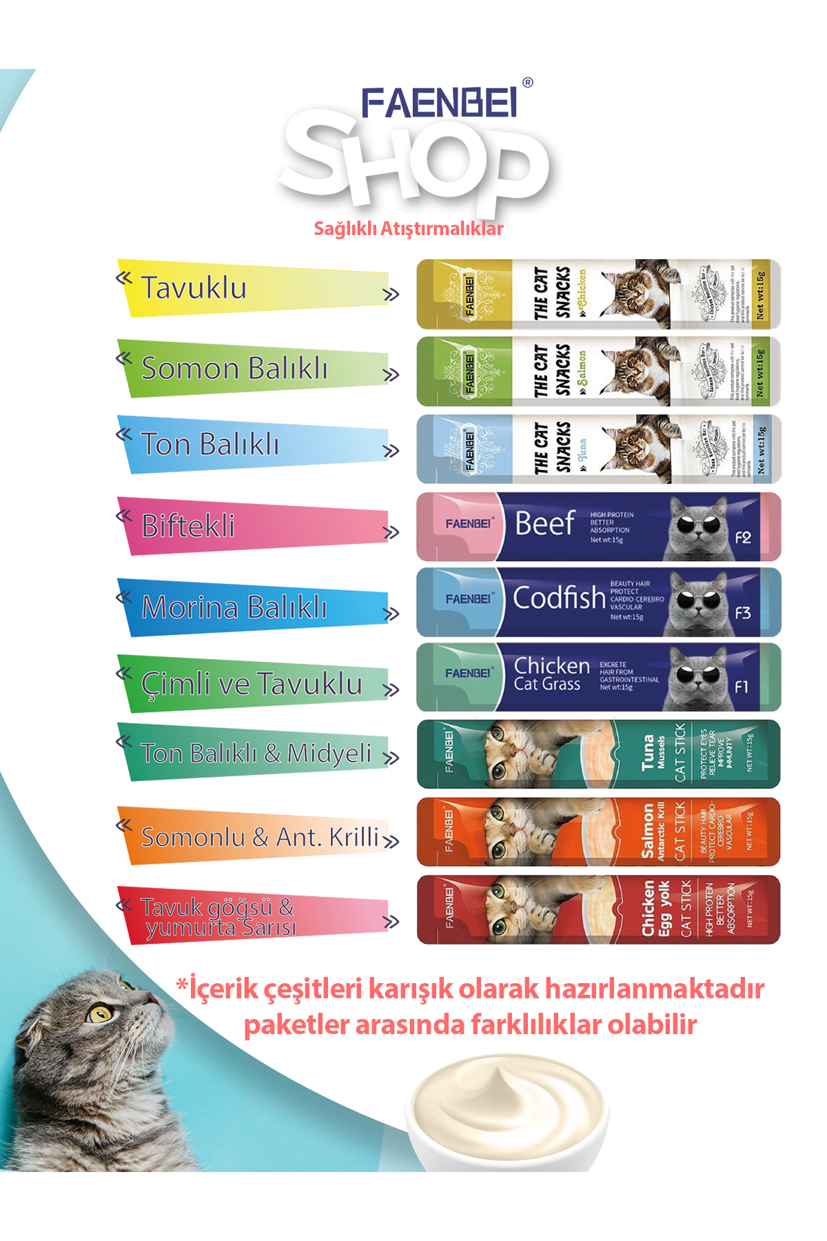 FAENBEI Krema Kedi Ödül Maması 15gr (10 Adet) (Karışık Çeşitli) - Görsel 2