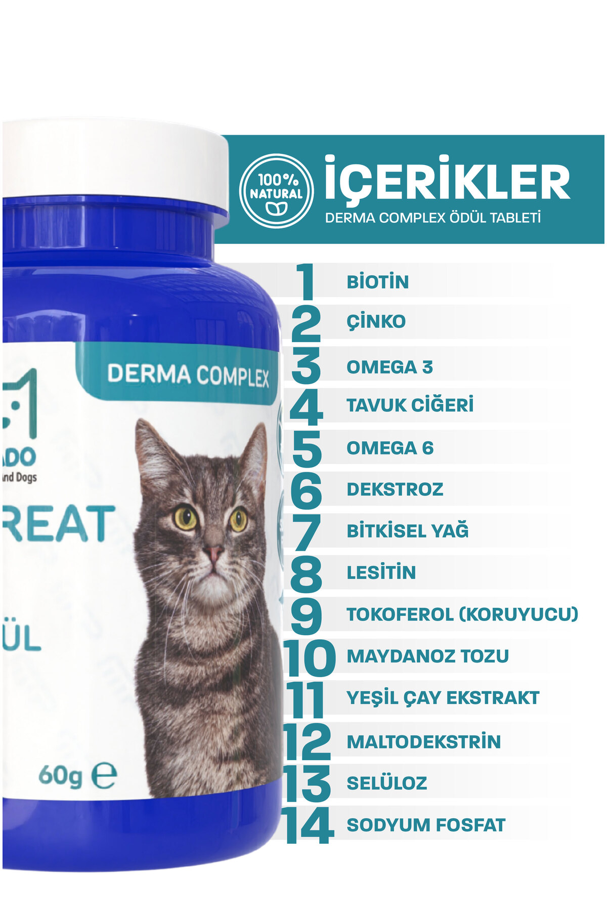 muvicado Derma Deri Ve Tüy Kedi Ödül Tableti Kedi Ödülü Köpek Vitamini Biyotin Tüyü Bakım Seti - Görsel 3