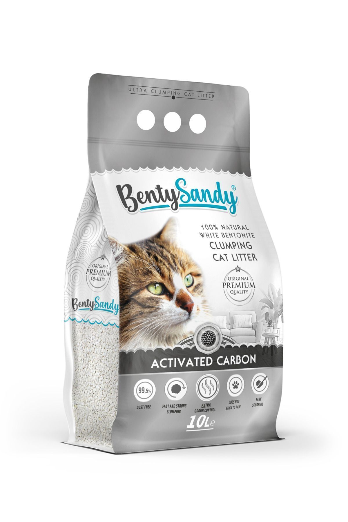 BentySandy Aktif Karbonlu Topaklanan Ince Taneli Kedi Kumu 10lx2 - Görsel 2