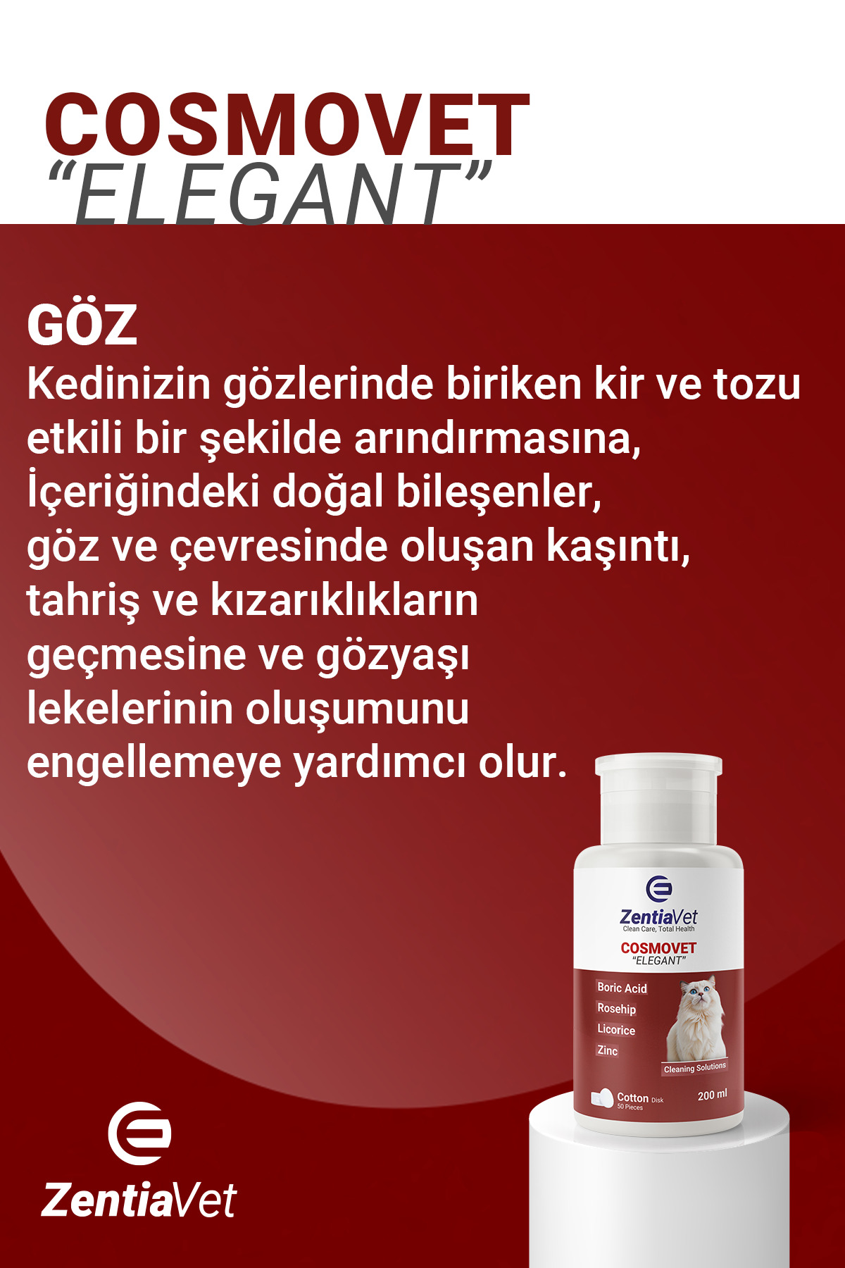 zentiavet Kedi Göz Kulak Ağız Çene Altı Siyah Nokta Gözyaşı Lekesi Bakım Temizleme Solüsyonu 200ml - Görsel 2