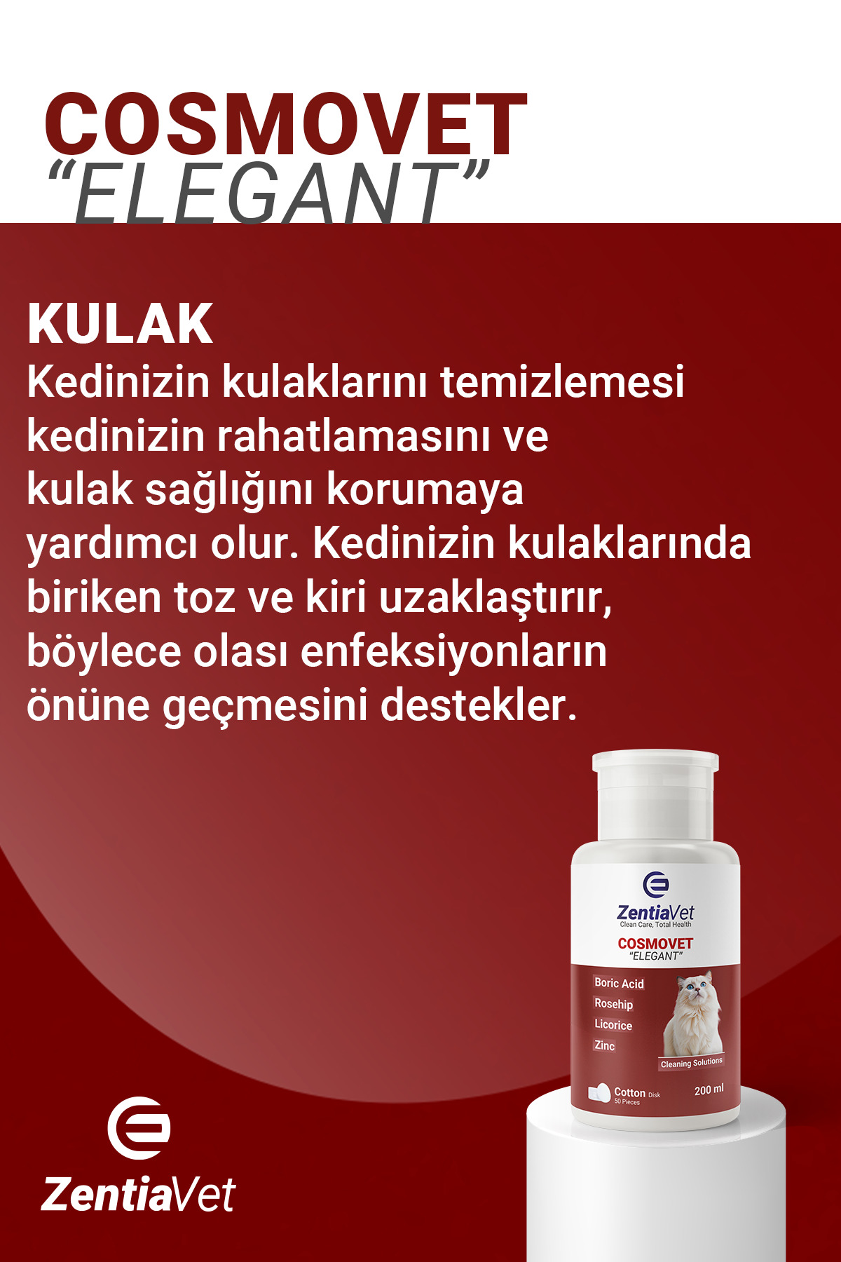 zentiavet Kedi Göz Kulak Ağız Çene Altı Siyah Nokta Gözyaşı Lekesi Bakım Temizleme Solüsyonu 200ml - Görsel 3