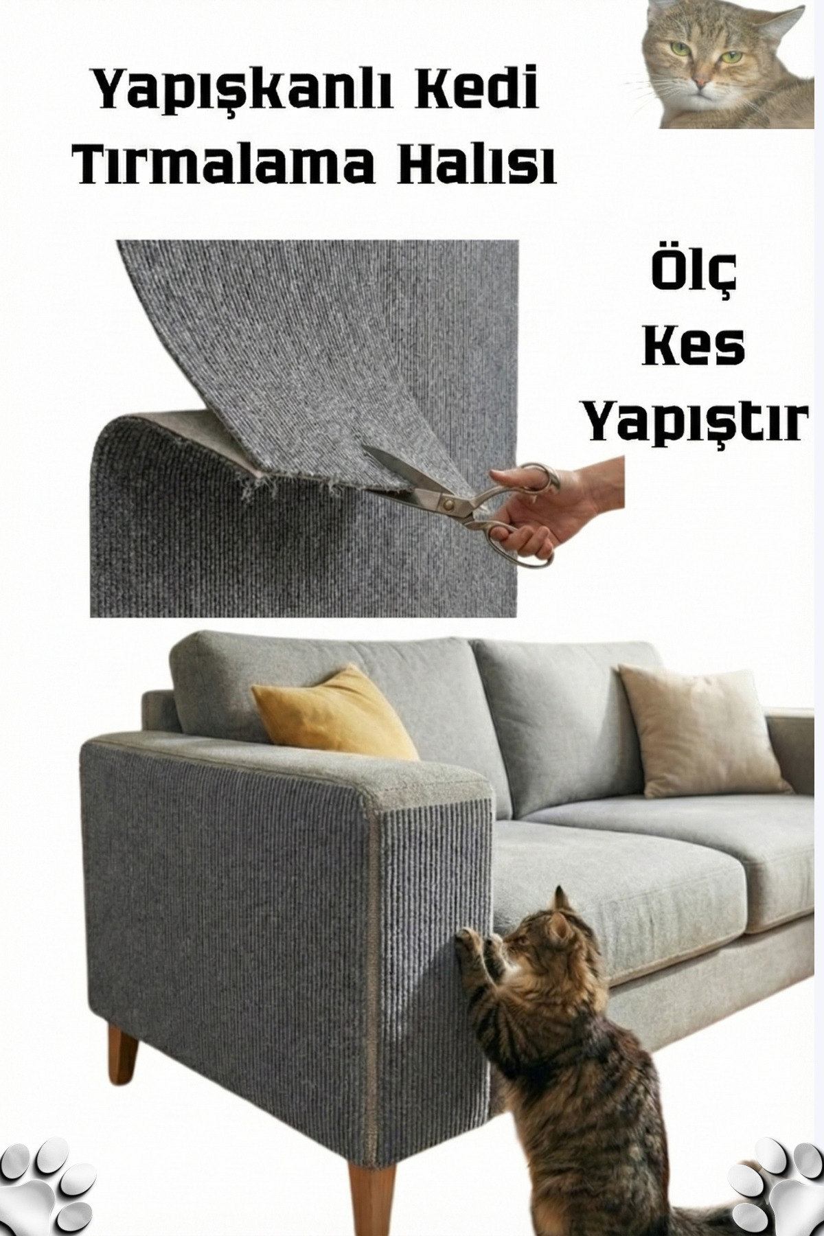 Petolojim Yapışkanlı Kedi Tırmalama Halısı (Kesilebilir Mobilya Koruyucu Mat) 100*30 CM