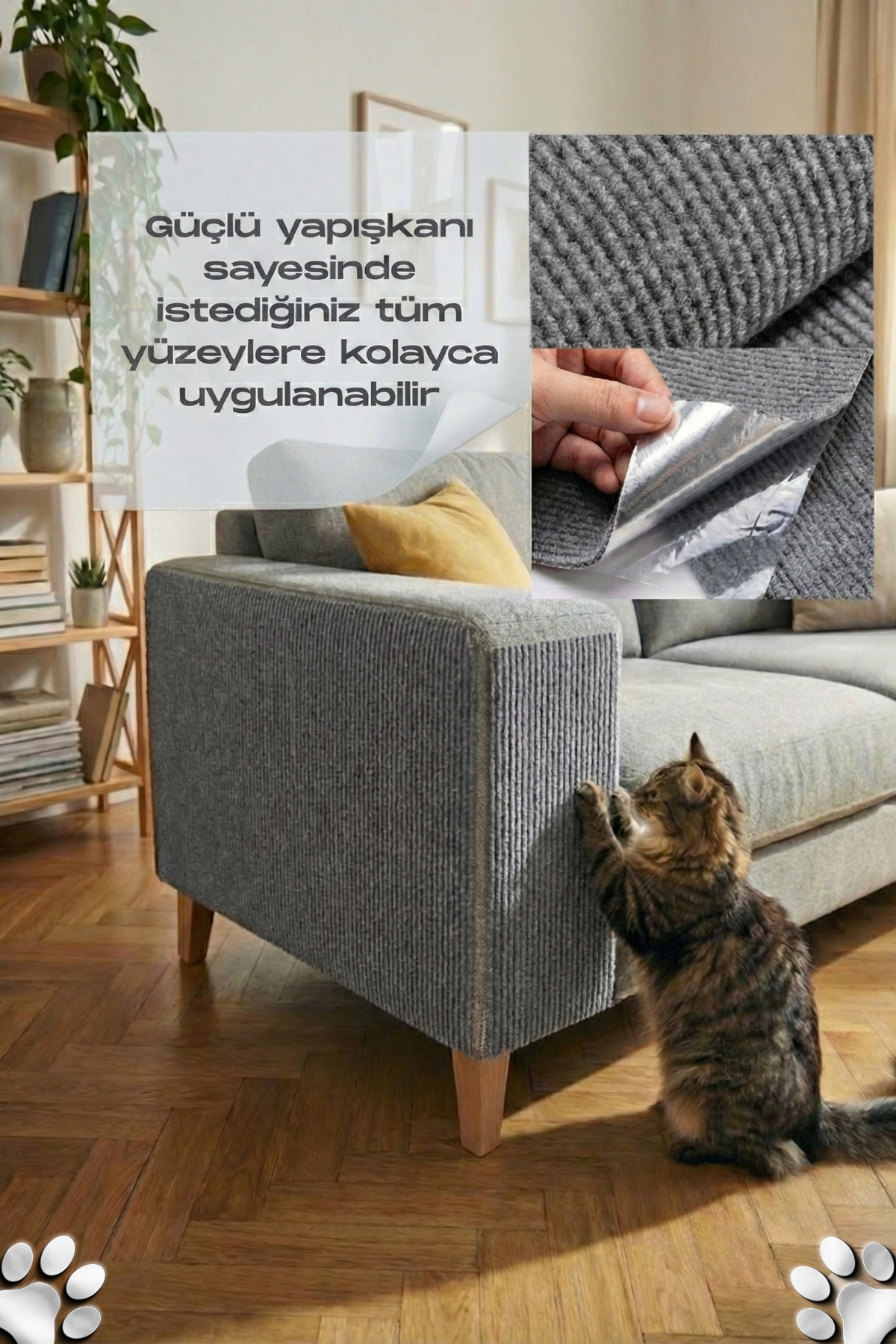 Petolojim Yapışkanlı Kedi Tırmalama Halısı (Kesilebilir Mobilya Koruyucu Mat) 100*30 CM - Görsel 2