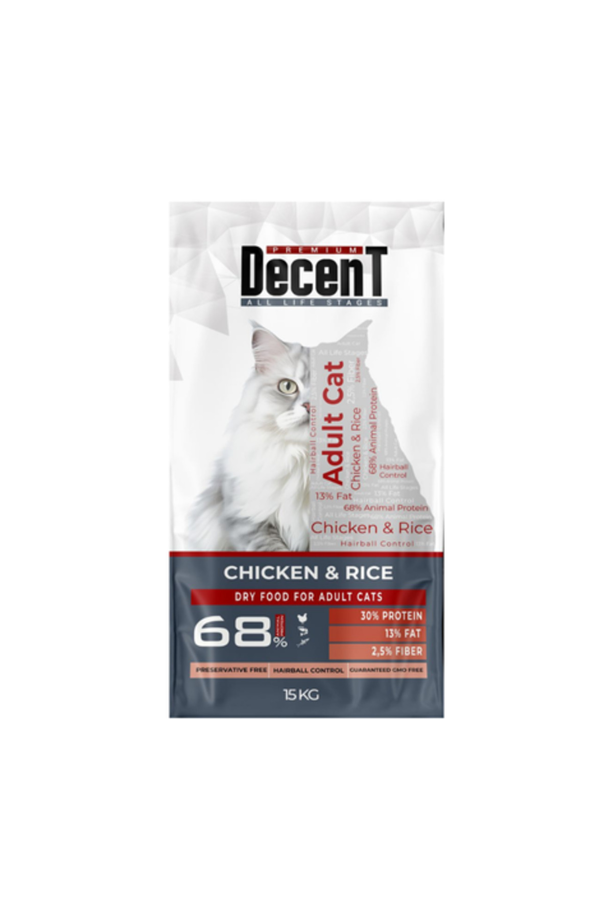 decent premium Tavuklu ve Pirinçli Yetişkin Kedi Maması 15 Kg