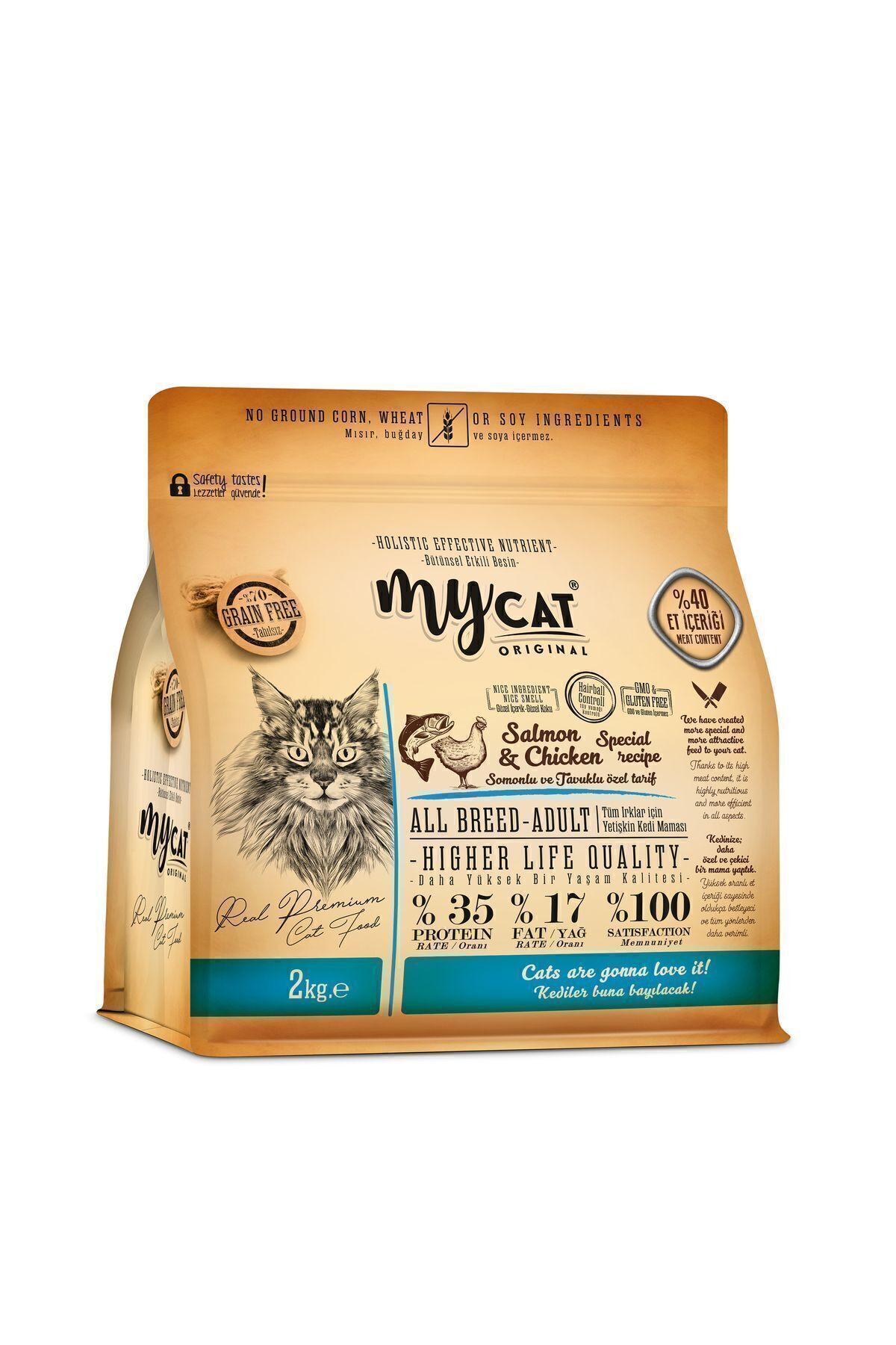My Cat Mycat Az Tahıllı Somon Balıklı Ve Tavuk Etli Yetişkin Kedi Maması 2kg - Görsel 2