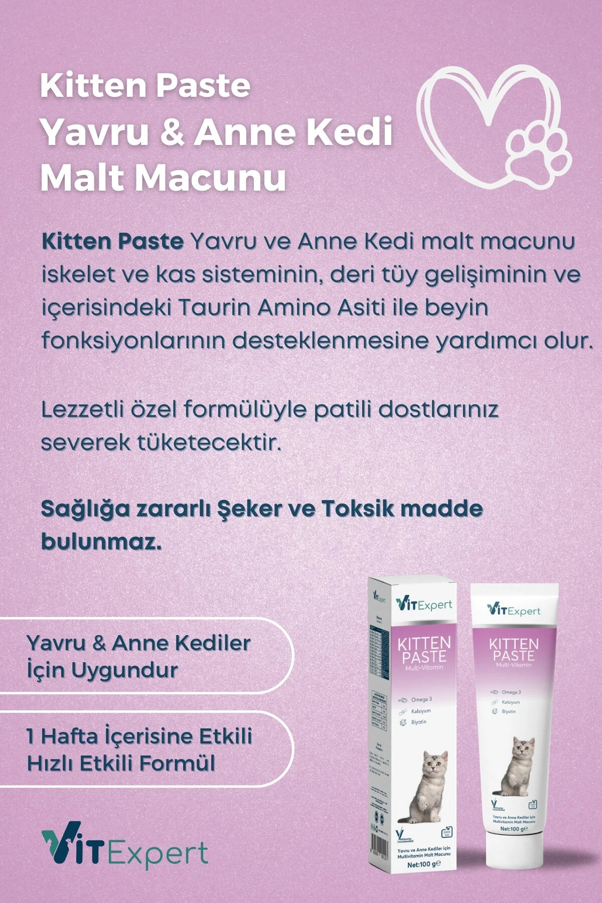Vitexpert Kitten Paste Yavru Kediler Için Multi Vitamin Bağışıklık Kas Gelişimi Destekleyici Malt Macun 100 Gr - Görsel 2