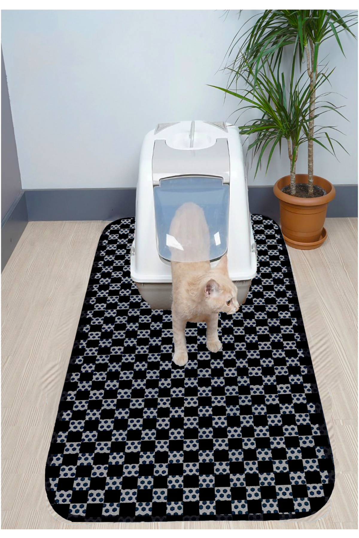 PeraMila XXL Büyük Boy Kedi Tuvaleti Önü Paspası Elekli / Wc Önü Desenli Kedi Kumu Paspas Yıkanabilir