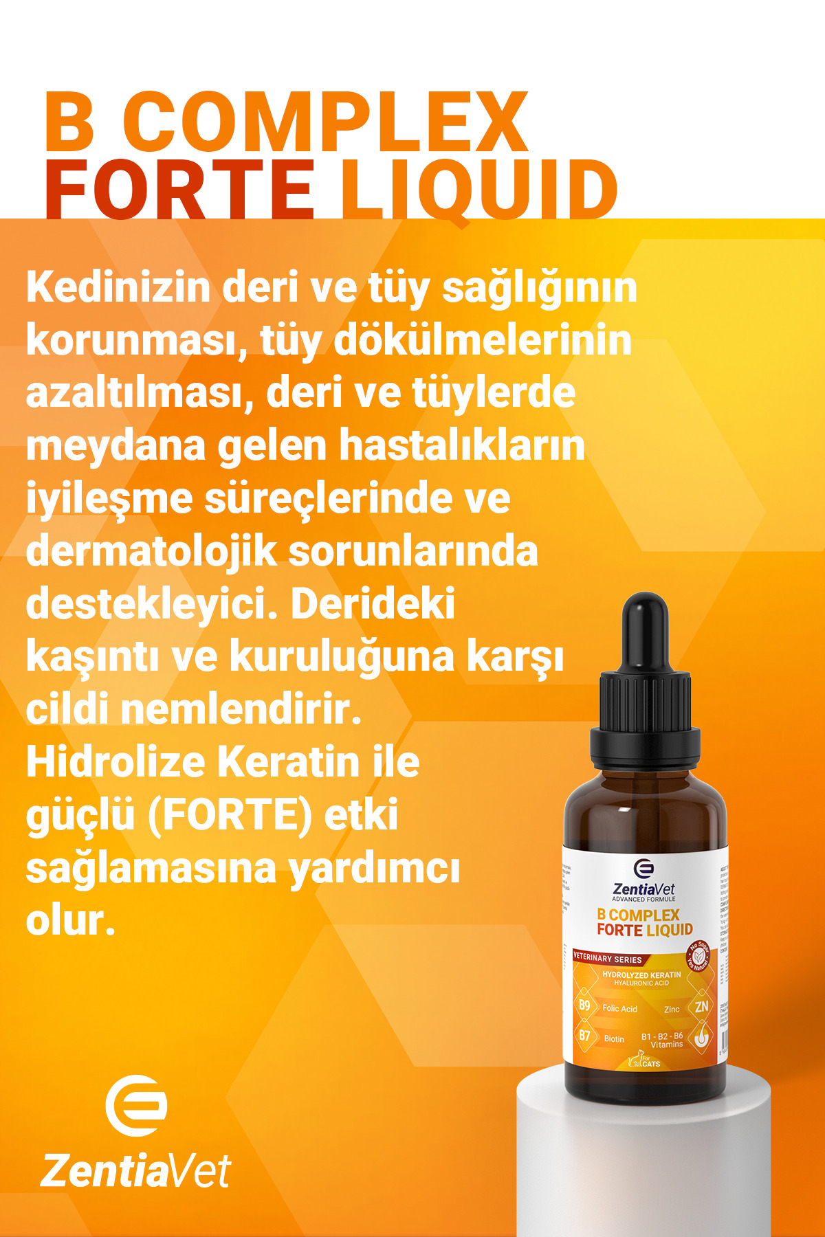 zentiavet Plus B Damla Kediler için Tüy Dökülmesi Önleyici Engelleyici Kedi Vitamini Tüy Sağlığı 50 ml - Görsel 2