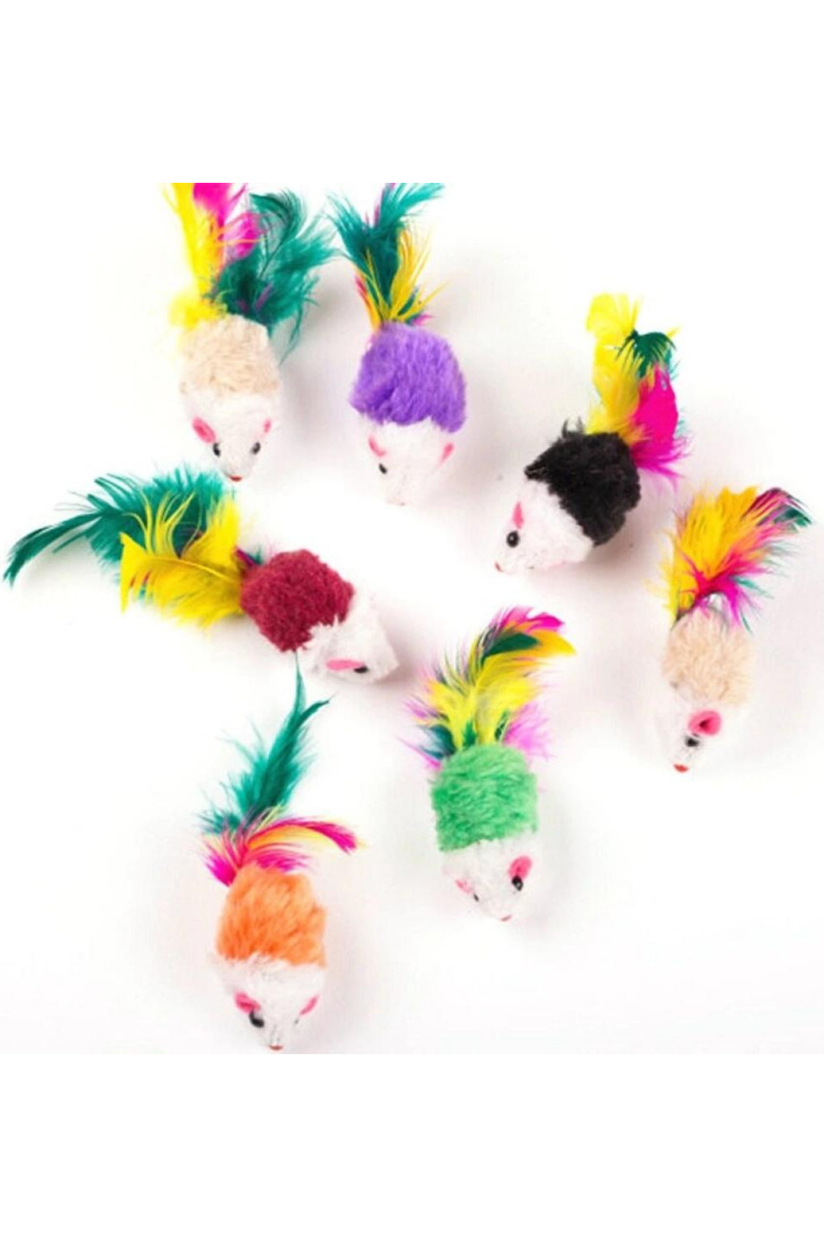 PATİLİDÜNYA 7 Adet Kedi Oyuncağı Tüylü Çakıl Sesli Fare 7cm