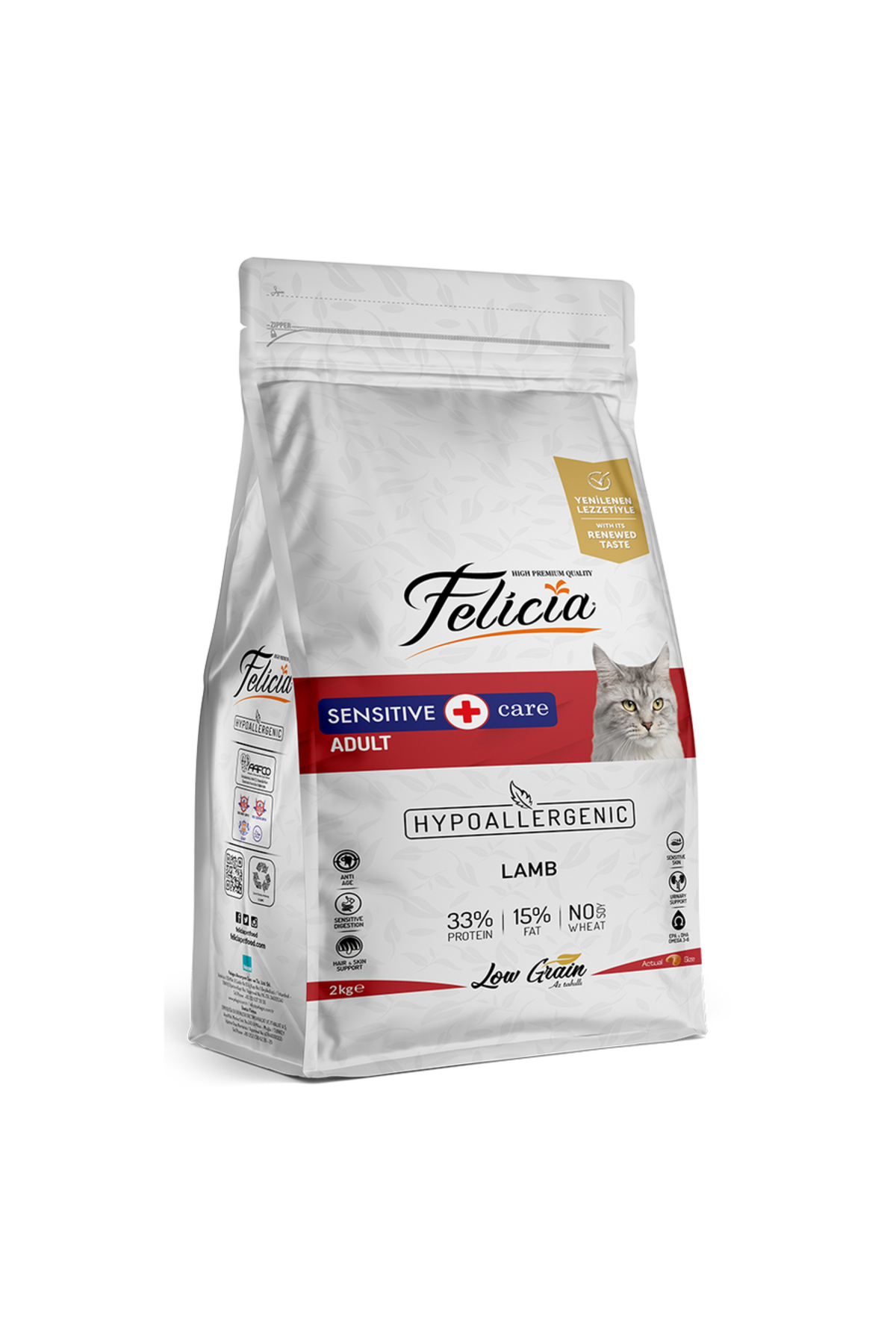 Felicia 2 Kg Yetişkin Kuzu Etli Az Tahıllı HypoAllergenic Kedi Maması