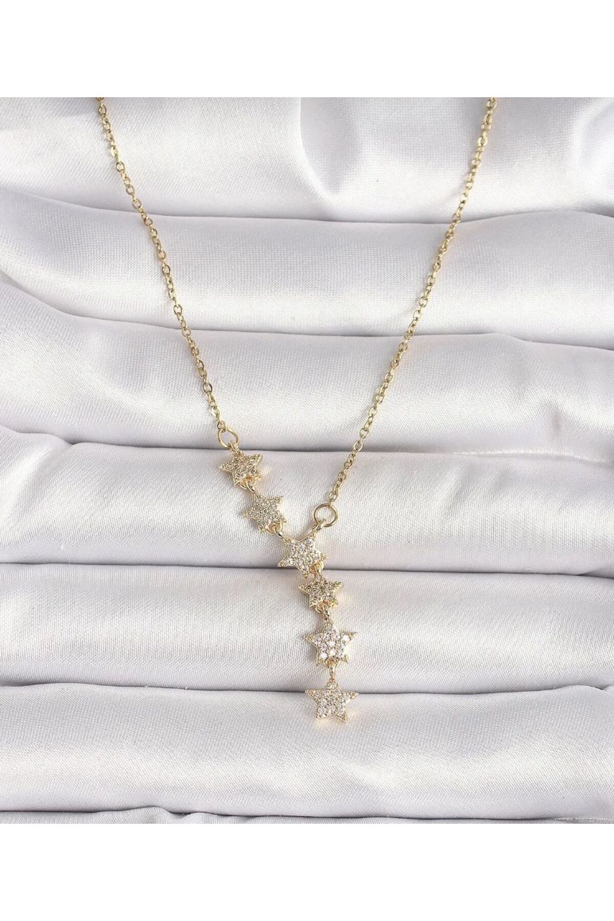 İlraysa Çelik Gold Renk Zincir Zirkon Taşlı Yıldız Model Kadın Kolye - Görsel 2