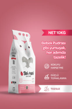 Toi Moi Tozsuz, Topaklanan, Emiciliği Yüksek Bebek Pudralı Bentonit Kedi Kumu 10Kg