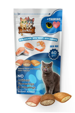 Eva & Wall-e Aqua Treats Kedi Ödül Maması 60 g | Taurin Destekli Somon, Alabalık ve Karides Aromalı