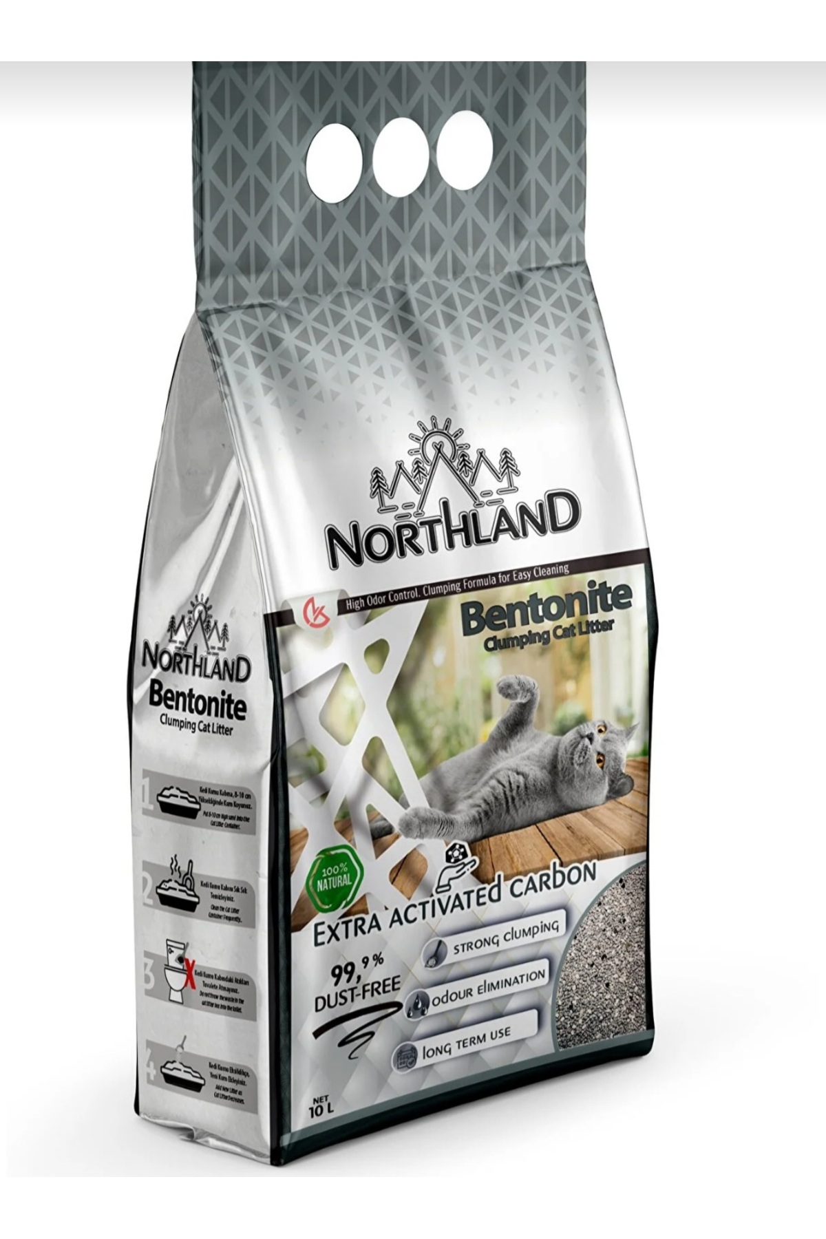 NORTHLAND aktif karbonlu bentonit super topaklanan kedi kumu 10 L