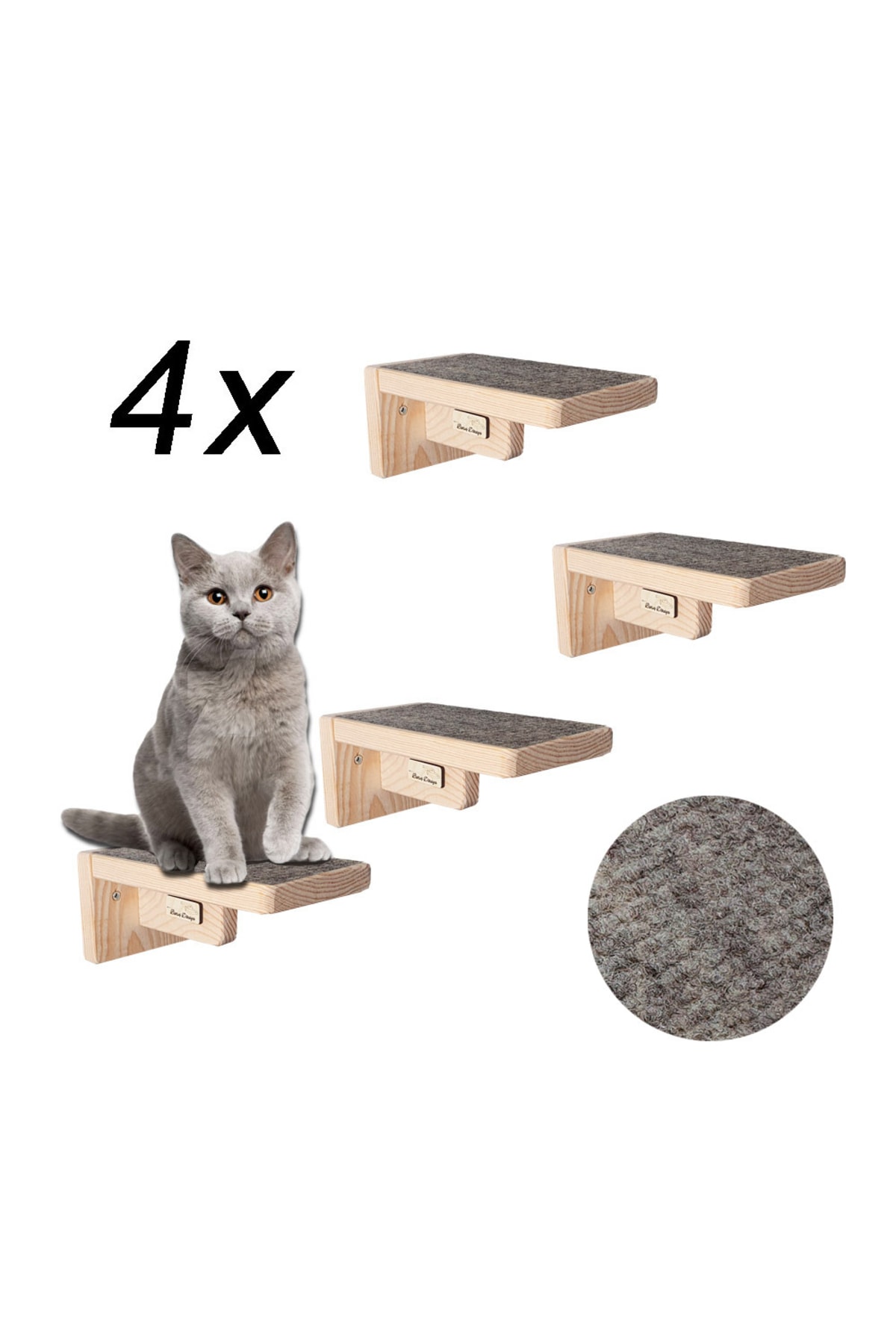 Barış Dizayn Doğal Ahşap Güçlendirilmiş 18cm Kedi Basamağı Kedi Köprüsü Duvar Yürüyüş Yolu (4 Adet)