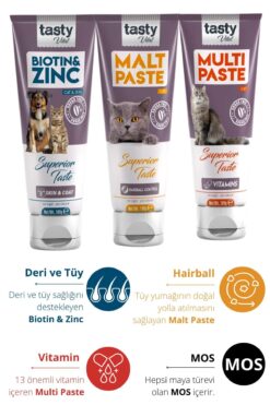 TASTY VİTAL Kedi Malt Paste 100 Gr + Multi Cat Paste 100 Gr + Biotin Paste 100 Gr (3x100 Gr)