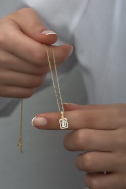 Nereze 925 Ayar Gümüş Gold Baget Tektaş Kolye
