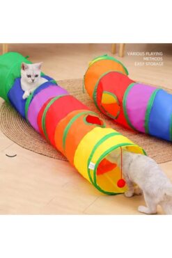 Keyfi Sepet Düz Kedi Tüneli Katlanır Gökkuşağı Uzun Düz Kedi Köpek Oyun Tüneli Evcil Hayvan Oyun Tüneli