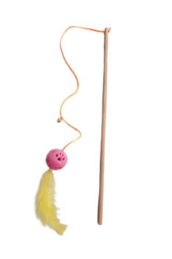 Be Cat Kedi Oltası Çıngırak Top Oyuncaklı Ahşap Sap Çanlı Tüylü Kedi Oyuncağı