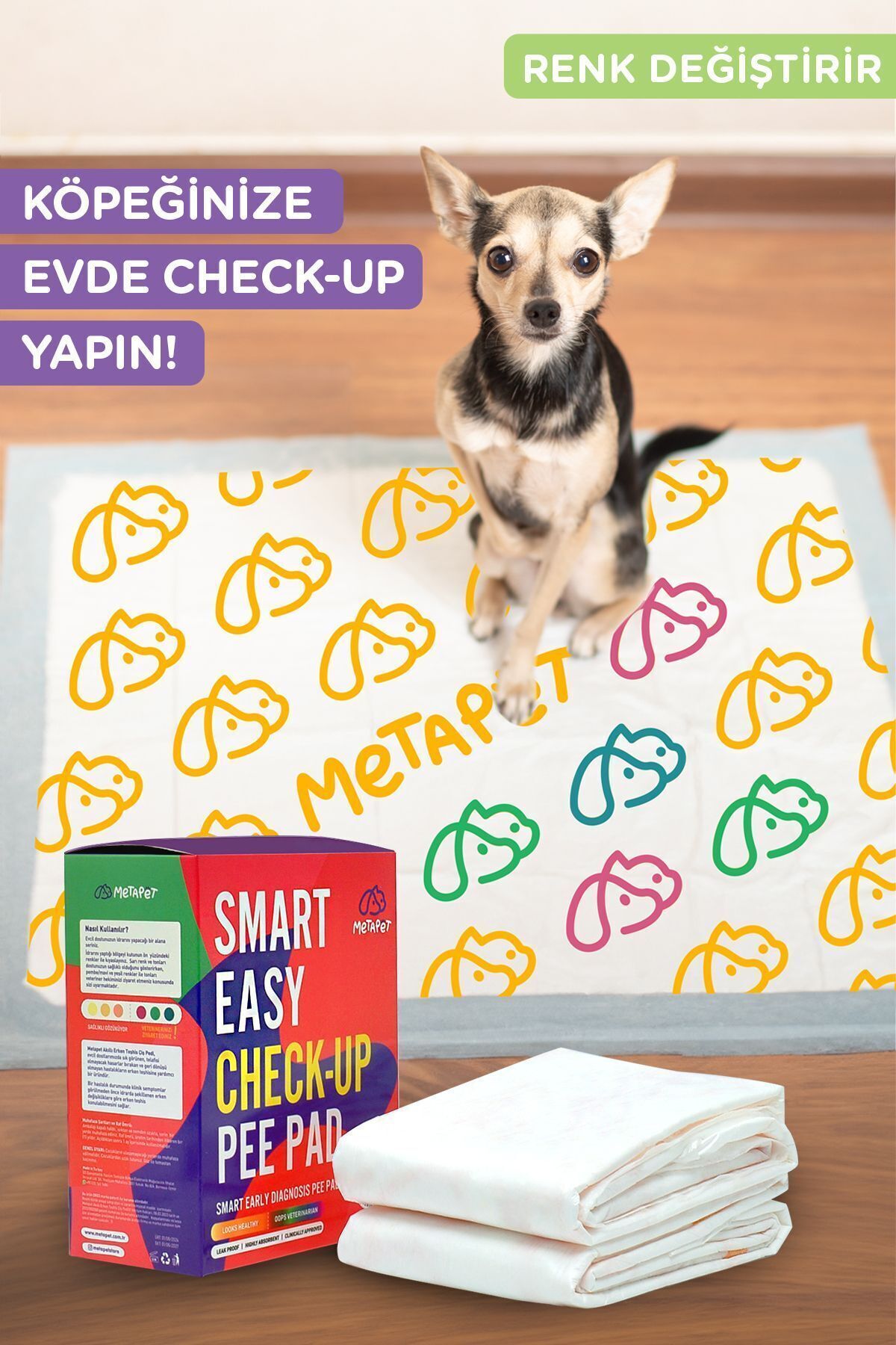 Metapet Renk Değiştiren Akıllı Köpek Çiş Pedi, 2 Adet Sağlık Bezi, Erken Teşhis Sağlık Ürünü - Görsel 3