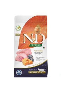N&D Pumpkin Kuzu Etli, Balkabaklı ve Yaban Mersinli Tahılsız Kısırlaştırılmış Kedi Maması 1.5 Kg