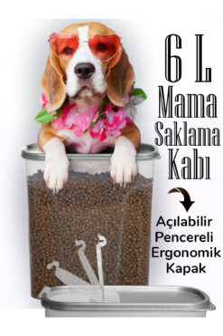 Genel Markalar 6 Litre Kendinden Kapaklı Kedi ve Köpek Maması Saklama Kabı Sızdırmaz Ölçekli Geniş Hazneli