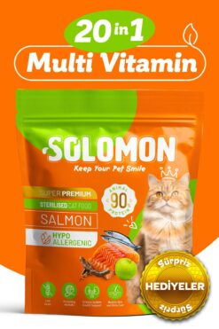 Solomon Kısırlaştırılmış Somon'lu Süper Premium Kedi Maması 1,5 Kg - Hipoalerjenik - Düşük Tahıllı