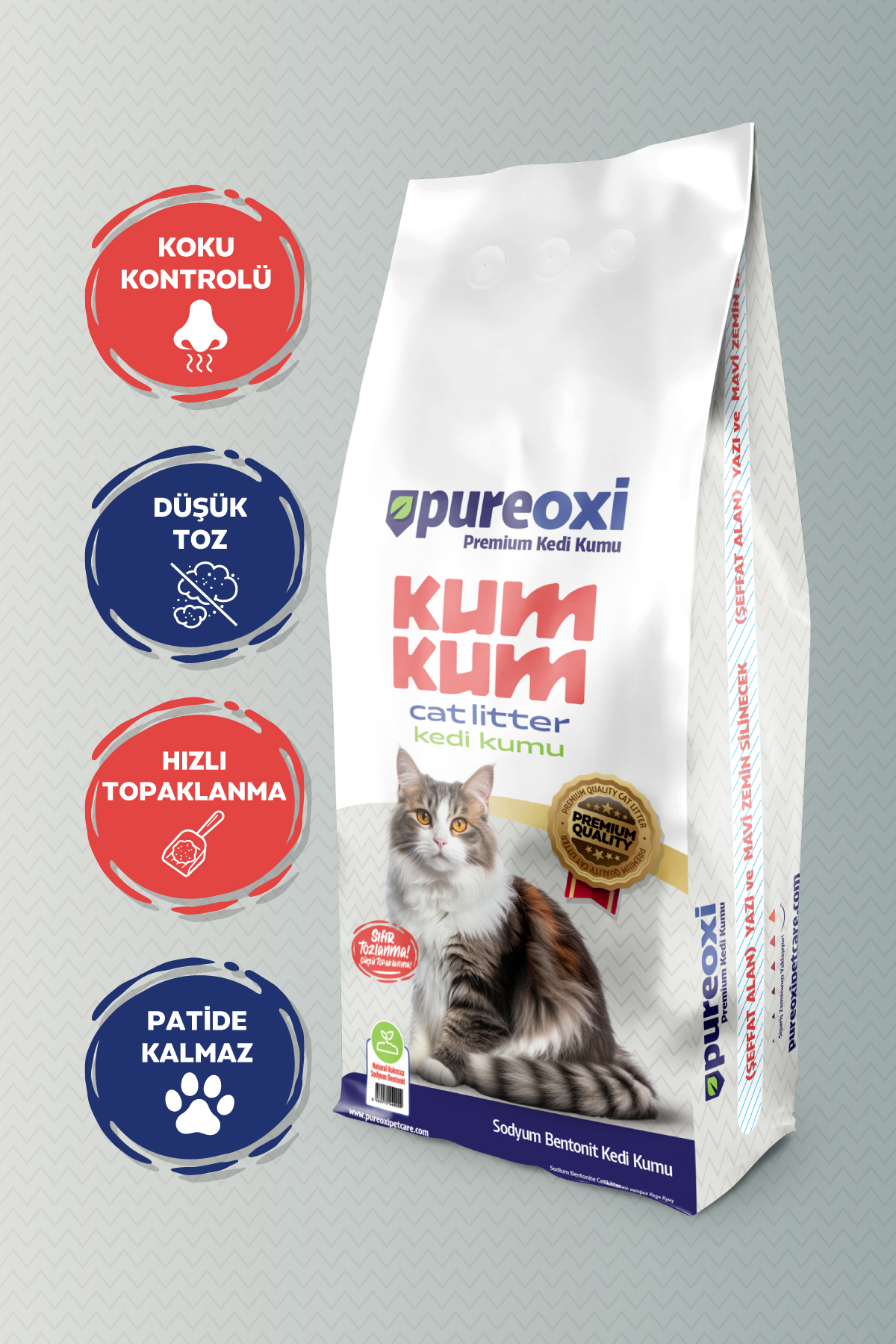 PureOxi Kum Kum Premium İkili Paket 2x10 kg – Aktif Karbonlu Topaklanan Kedi Kumu-20 kg - Görsel 2