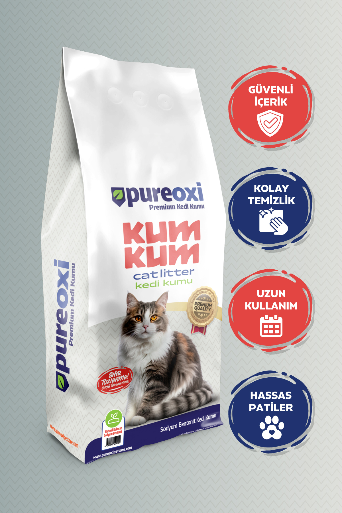 PureOxi Kum Kum Premium İkili Paket 2x10 kg – Aktif Karbonlu Topaklanan Kedi Kumu-20 kg - Görsel 3