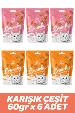 Vet's Plus Crunchy Karışık Kedi Ödülü 60gr (6 Adet) - Somonlu ve Tavuklu İçi Dolgulu Dışı Çıtır Kedi Ödül