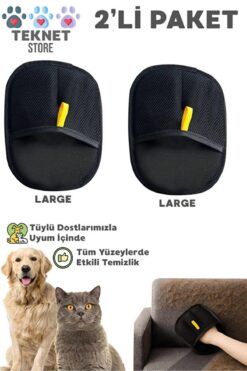 TEKNETSTORE Kedi Köpek Tüy Toplayıcı Yıkanabilir Statik Eldiven Koltuk Halı Elbise Tüy Temizleme Aparatı 2'Li