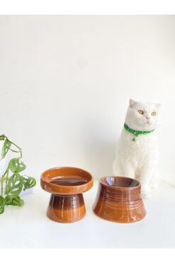 stilinbu Seramik Kedi Ve Köpek Mama Su Kabı (KAHVERENGİ & COLORFUL MOON KAHVERENGİ- GÖKKUŞAĞI- 2'Lİ)