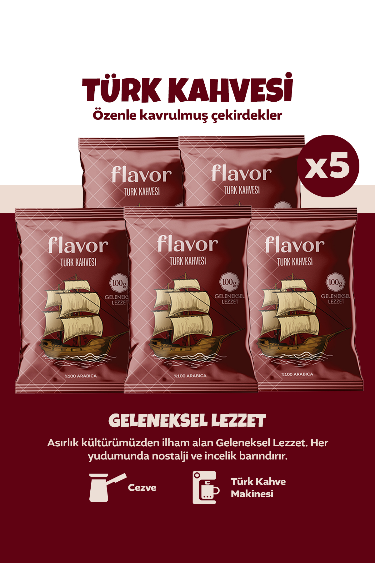 Flavor Drink Türk Kahvesi Flavor Geleneksel Lezzet 100g 5'li Paket