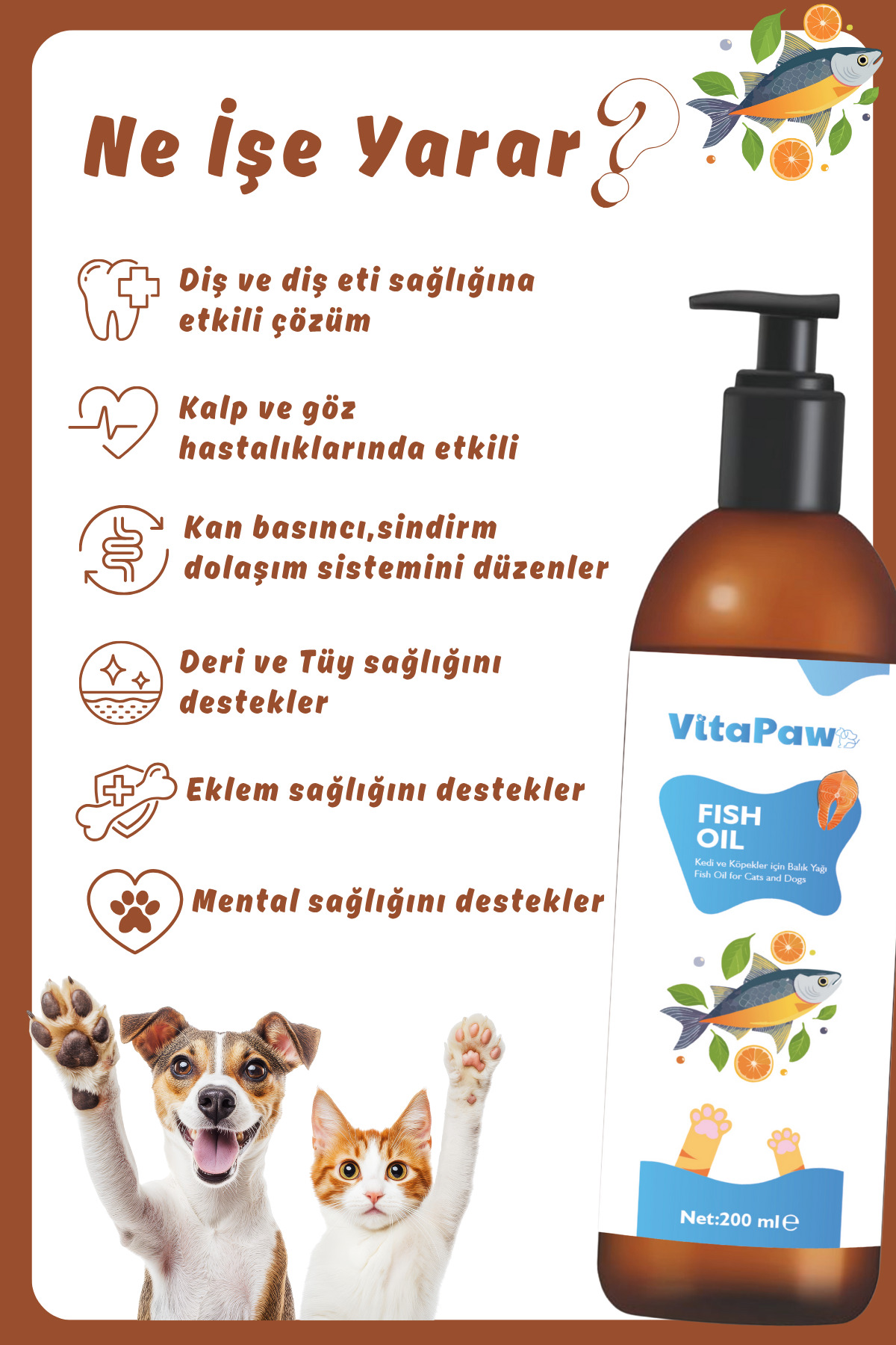 VitaPaw Kedi ve Köpekler İçin Omega 3 ve 6 İçerikli Balık Yağı – Tüy ve Genel Sağlık Destekleyici - Görsel 3