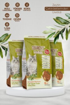 Olivacat Zeytin Çekirdeğinden Üretilen Aktif Karbonlu Tozsuz Doğal Kedi Kumu 8 L x 3 Adet