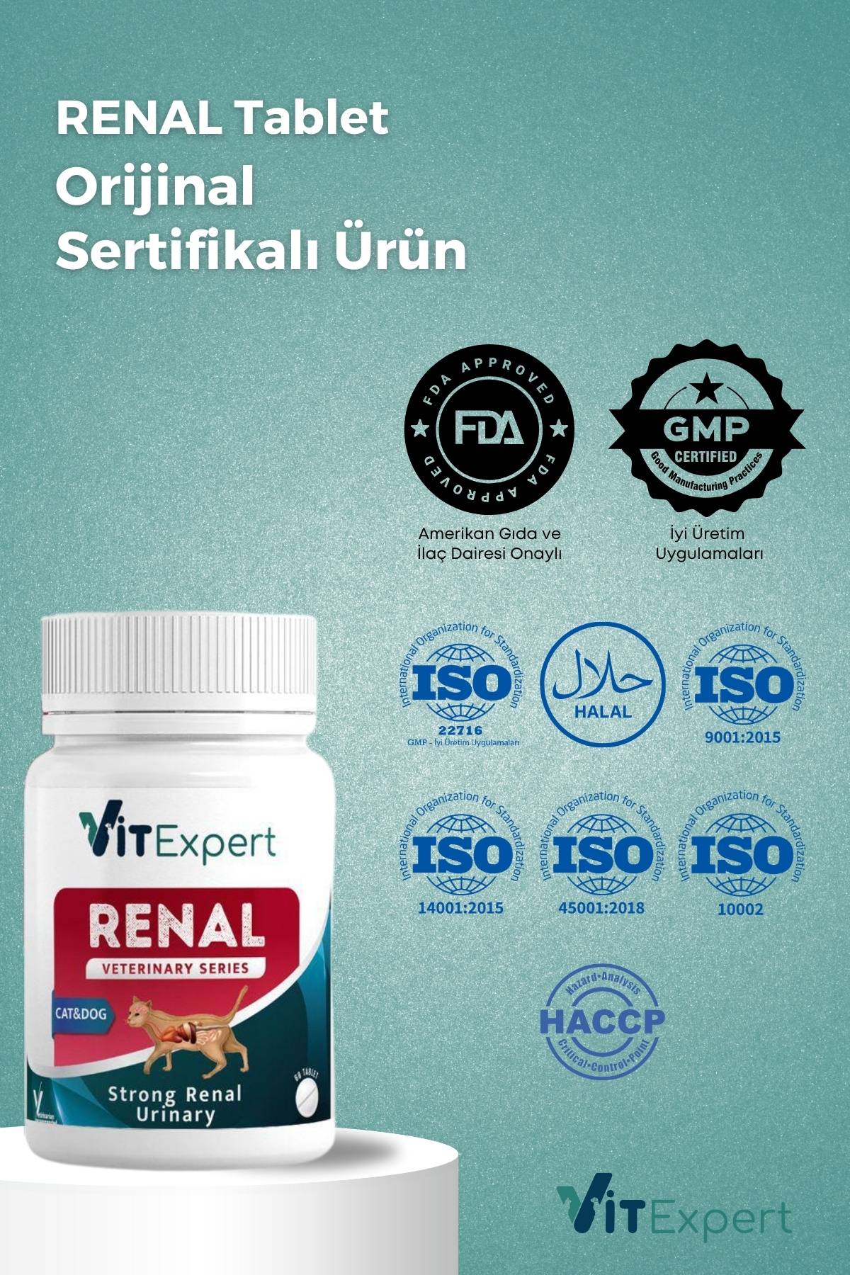 Vitexpert Kedi ve Köpek İçin Üriner Sistem ve Böbrek Destekleyici Strong Renal Urinary Tablet ( 60 Tablet ) - Görsel 3