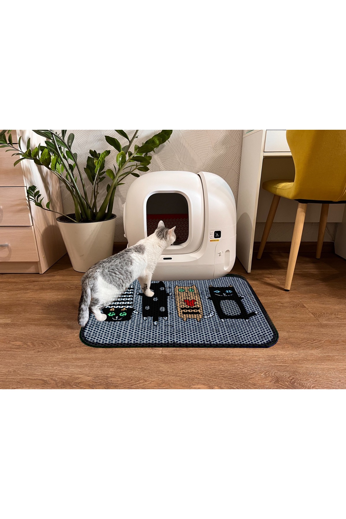 PeraMila BÜYÜK BOY ELEKLİ TUVALET ÖNÜ DESENLİ KEDİ KUMU PASPASI 60 x 80 cm