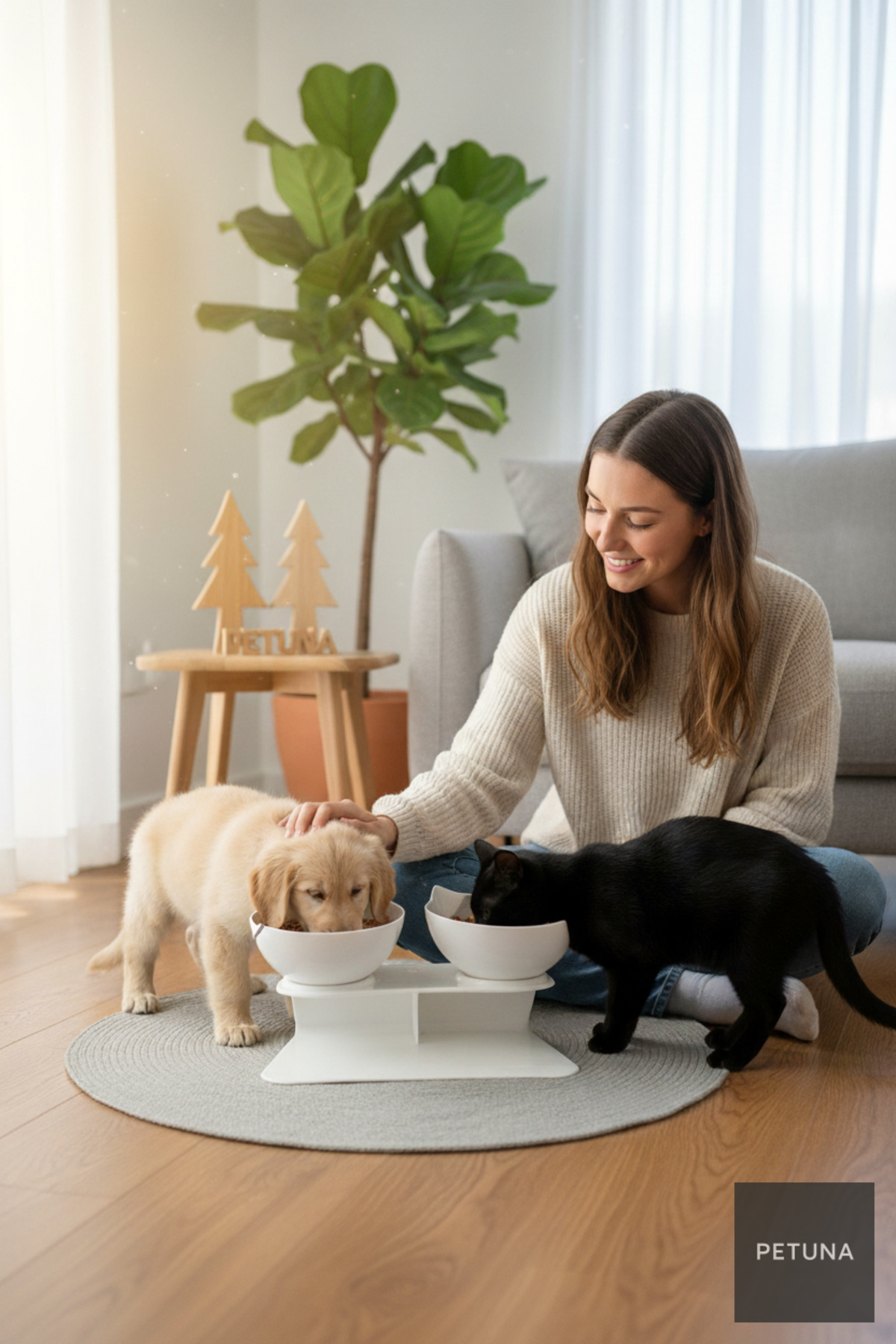 Genel Markalar İki Hazneli Kedi Kafalı Beyaz Standlı Kedi Mama ve Su Kabı 350 ML