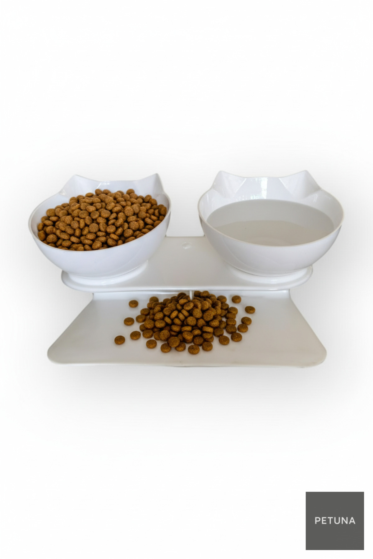 Genel Markalar İki Hazneli Kedi Kafalı Beyaz Standlı Kedi Mama ve Su Kabı 350 ML - Görsel 3
