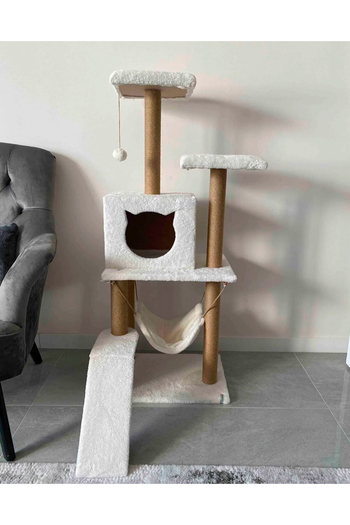 Nursoft Kedi Tırmalama Platformlu S9 Beyaz 124 Cm - Görsel 2