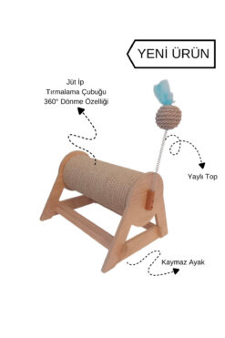 RealWood Kedi Tırmalama Tahtası - Yatay & Dönebilen - Yaylı Top Eklenmiştir - 29cm