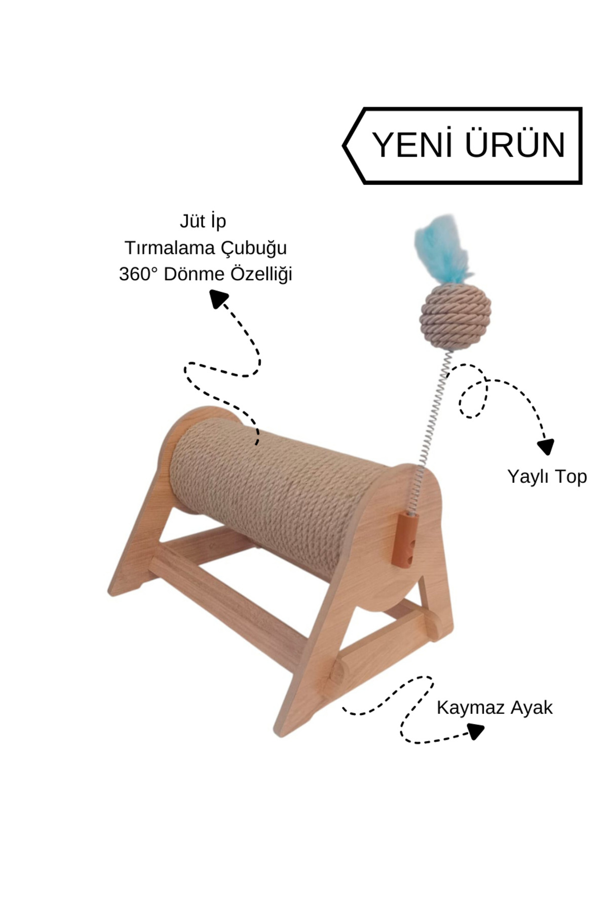 RealWood Kedi Tırmalama Tahtası - Yatay & Dönebilen - Yaylı Top Eklenmiştir - 29cm